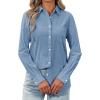 imagesiliteelon Womens Button Down Shirt Linen Button Up Shirts for Women Long Sleeve Summer Shirt Collared Blouse Linen TopsDenin Blue