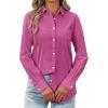 imagesiliteelon Womens Button Down Shirt Linen Button Up Shirts for Women Long Sleeve Summer Shirt Collared Blouse Linen TopsHot Pink
