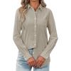 imagesiliteelon Womens Button Down Shirt Linen Button Up Shirts for Women Long Sleeve Summer Shirt Collared Blouse Linen TopsKhaki