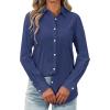 imagesiliteelon Womens Button Down Shirt Linen Button Up Shirts for Women Long Sleeve Summer Shirt Collared Blouse Linen TopsNavy Blue