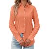imagesiliteelon Womens Button Down Shirt Linen Button Up Shirts for Women Long Sleeve Summer Shirt Collared Blouse Linen TopsOrange