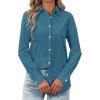 imagesiliteelon Womens Button Down Shirt Linen Button Up Shirts for Women Long Sleeve Summer Shirt Collared Blouse Linen TopsPeacock Blue