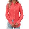 imagesiliteelon Womens Button Down Shirt Linen Button Up Shirts for Women Long Sleeve Summer Shirt Collared Blouse Linen TopsTomato