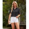 imagesiliteelon Womens Linen Button Down Shirts Lace Crochet Short Sleeve Cotton Shirts Collared V Neck Summer Casual Blouses TopsBlack