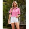 imagesiliteelon Womens Linen Button Down Shirts Lace Crochet Short Sleeve Cotton Shirts Collared V Neck Summer Casual Blouses TopsCherry Blossom Pink
