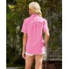 imagesiliteelon Womens Linen Button Down Shirts Lace Crochet Short Sleeve Cotton Shirts Collared V Neck Summer Casual Blouses TopsCherry Blossom Pink