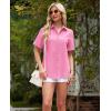 imagesiliteelon Womens Linen Button Down Shirts Lace Crochet Short Sleeve Cotton Shirts Collared V Neck Summer Casual Blouses TopsCherry Blossom Pink