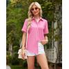 imagesiliteelon Womens Linen Button Down Shirts Lace Crochet Short Sleeve Cotton Shirts Collared V Neck Summer Casual Blouses TopsCherry Blossom Pink
