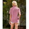 imagesiliteelon Womens Linen Button Down Shirts Lace Crochet Short Sleeve Cotton Shirts Collared V Neck Summer Casual Blouses TopsDark Pink