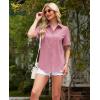 imagesiliteelon Womens Linen Button Down Shirts Lace Crochet Short Sleeve Cotton Shirts Collared V Neck Summer Casual Blouses TopsDark Pink
