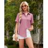 imagesiliteelon Womens Linen Button Down Shirts Lace Crochet Short Sleeve Cotton Shirts Collared V Neck Summer Casual Blouses TopsDark Pink