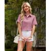 imagesiliteelon Womens Linen Button Down Shirts Lace Crochet Short Sleeve Cotton Shirts Collared V Neck Summer Casual Blouses TopsDark Pink