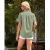 imagesiliteelon Womens Linen Button Down Shirts Lace Crochet Short Sleeve Cotton Shirts Collared V Neck Summer Casual Blouses TopsGreen