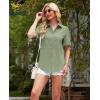 imagesiliteelon Womens Linen Button Down Shirts Lace Crochet Short Sleeve Cotton Shirts Collared V Neck Summer Casual Blouses TopsGreen