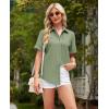 imagesiliteelon Womens Linen Button Down Shirts Lace Crochet Short Sleeve Cotton Shirts Collared V Neck Summer Casual Blouses TopsGreen