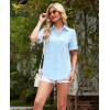 imagesiliteelon Womens Linen Button Down Shirts Lace Crochet Short Sleeve Cotton Shirts Collared V Neck Summer Casual Blouses TopsLight Blue