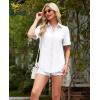 imagesiliteelon Womens Linen Button Down Shirts Lace Crochet Short Sleeve Cotton Shirts Collared V Neck Summer Casual Blouses TopsWhite