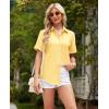 imagesiliteelon Womens Linen Button Down Shirts Lace Crochet Short Sleeve Cotton Shirts Collared V Neck Summer Casual Blouses TopsYellow