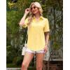 imagesiliteelon Womens Linen Button Down Shirts Lace Crochet Short Sleeve Cotton Shirts Collared V Neck Summer Casual Blouses TopsYellow