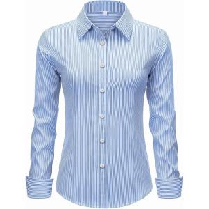 imagesiliteelon Striped Button Down Shirts for Women Dress Shirts Long Sleeve Collared Casual Office Work Blouses TopsBlue