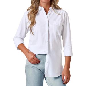 imagesiliteelon Womens Button Down Shirt Linen Button Up Shirts for Women Long Sleeve Summer Shirt Collared Blouse Linen TopsAll White