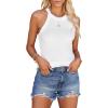 imagesiliteelon Womens Halter Top Sleeveless Crew Neck Casual Basic Ribbed Fitted TankBe White