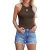 imagesiliteelon Womens Halter Top Sleeveless Crew Neck Casual Basic Ribbed Fitted TankG Brown