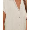 imagesiliteelon Linen Shirts for Women Button Down Shirts Short Sleeve Cotton Collared V Neck Solid Casual Blouses with PocketBeige