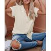 imagesiliteelon Linen Shirts for Women Button Down Shirts Short Sleeve Cotton Collared V Neck Solid Casual Blouses with PocketBeige