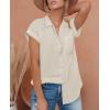 imagesiliteelon Linen Shirts for Women Button Down Shirts Short Sleeve Cotton Collared V Neck Solid Casual Blouses with PocketBeige