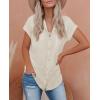 imagesiliteelon Linen Shirts for Women Button Down Shirts Short Sleeve Cotton Collared V Neck Solid Casual Blouses with PocketBeige
