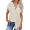 imagesiliteelon Linen Shirts for Women Button Down Shirts Short Sleeve Cotton Collared V Neck Solid Casual Blouses with PocketBeige