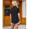 imagesiliteelon Linen Shirts for Women Button Down Shirts Short Sleeve Cotton Collared V Neck Solid Casual Blouses with PocketBlack