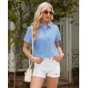 imagesiliteelon Linen Shirts for Women Button Down Shirts Short Sleeve Cotton Collared V Neck Solid Casual Blouses with PocketBlue