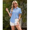 imagesiliteelon Linen Shirts for Women Button Down Shirts Short Sleeve Cotton Collared V Neck Solid Casual Blouses with PocketBlue