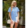 imagesiliteelon Linen Shirts for Women Button Down Shirts Short Sleeve Cotton Collared V Neck Solid Casual Blouses with PocketBlue