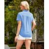 imagesiliteelon Linen Shirts for Women Button Down Shirts Short Sleeve Cotton Collared V Neck Solid Casual Blouses with PocketBlue