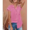 imagesiliteelon Linen Shirts for Women Button Down Shirts Short Sleeve Cotton Collared V Neck Solid Casual Blouses with PocketBlush Pink