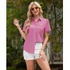 imagesiliteelon Linen Shirts for Women Button Down Shirts Short Sleeve Cotton Collared V Neck Solid Casual Blouses with PocketBlush Pink