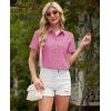 imagesiliteelon Linen Shirts for Women Button Down Shirts Short Sleeve Cotton Collared V Neck Solid Casual Blouses with PocketBlush Pink