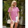 imagesiliteelon Linen Shirts for Women Button Down Shirts Short Sleeve Cotton Collared V Neck Solid Casual Blouses with PocketBlush Pink