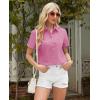 imagesiliteelon Linen Shirts for Women Button Down Shirts Short Sleeve Cotton Collared V Neck Solid Casual Blouses with PocketBlush Pink