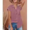 imagesiliteelon Linen Shirts for Women Button Down Shirts Short Sleeve Cotton Collared V Neck Solid Casual Blouses with PocketDark Pink