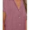 imagesiliteelon Linen Shirts for Women Button Down Shirts Short Sleeve Cotton Collared V Neck Solid Casual Blouses with PocketDark Pink