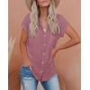 imagesiliteelon Linen Shirts for Women Button Down Shirts Short Sleeve Cotton Collared V Neck Solid Casual Blouses with PocketDark Pink