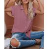 imagesiliteelon Linen Shirts for Women Button Down Shirts Short Sleeve Cotton Collared V Neck Solid Casual Blouses with PocketDark Pink