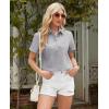 imagesiliteelon Linen Shirts for Women Button Down Shirts Short Sleeve Cotton Collared V Neck Solid Casual Blouses with PocketGray