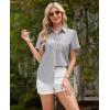 imagesiliteelon Linen Shirts for Women Button Down Shirts Short Sleeve Cotton Collared V Neck Solid Casual Blouses with PocketGray