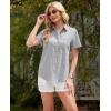 imagesiliteelon Linen Shirts for Women Button Down Shirts Short Sleeve Cotton Collared V Neck Solid Casual Blouses with PocketGray