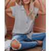 imagesiliteelon Linen Shirts for Women Button Down Shirts Short Sleeve Cotton Collared V Neck Solid Casual Blouses with PocketGray
